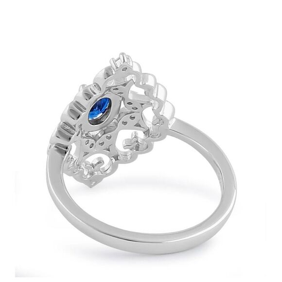 Sterling Silver Elegant Blue Sapphire CZ Marquise Design Ring New - Picture 4 of 6